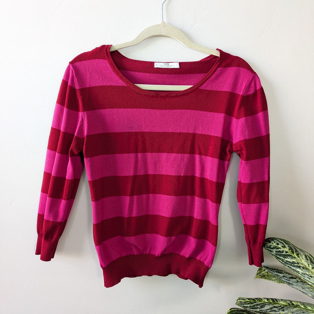 Mango Striped Red and Pink Women's Sweater